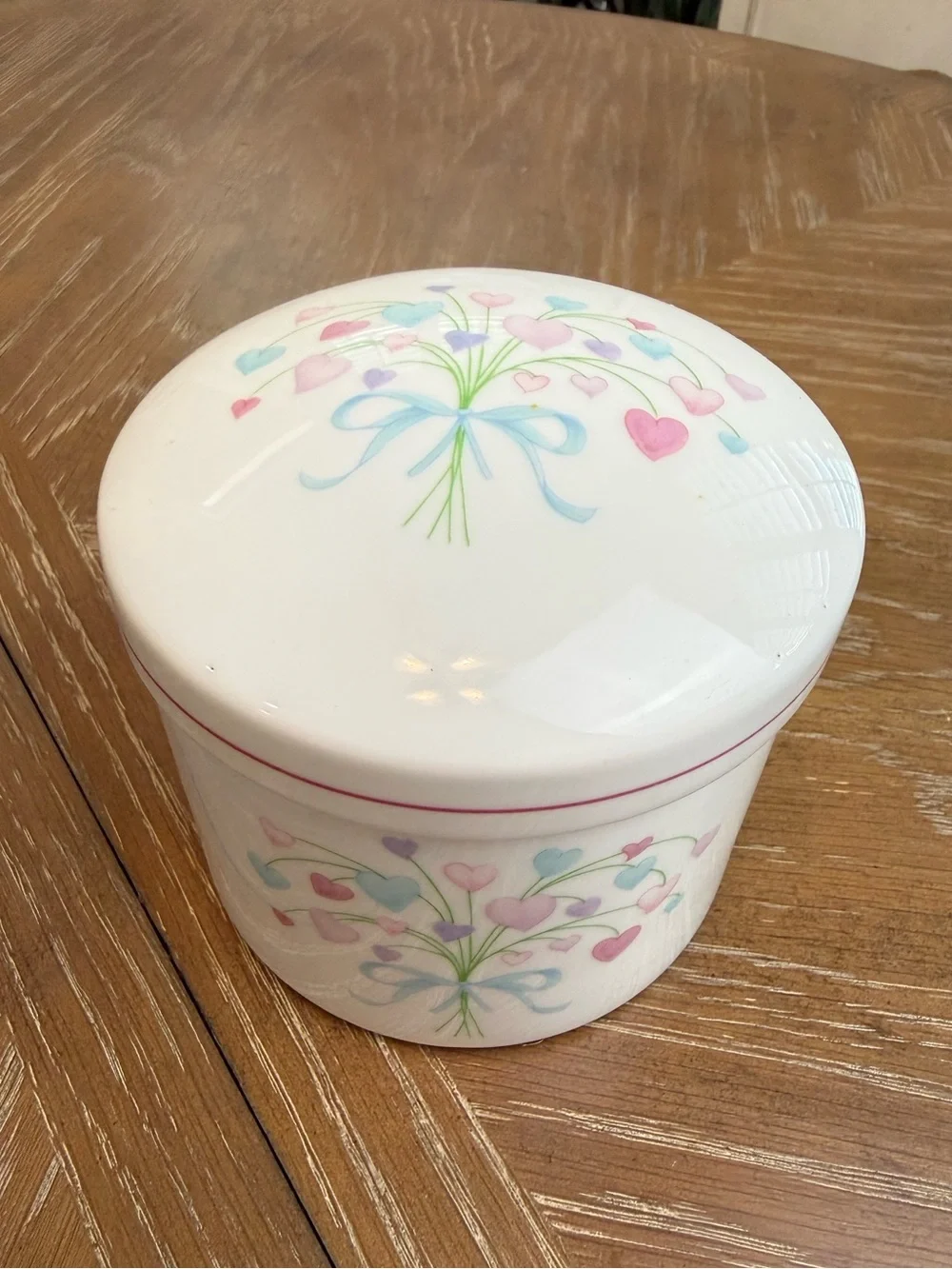 Vintage FTDA Pastel Heart Bouquet Canister/ Trinket Jar 1987 80's Deco